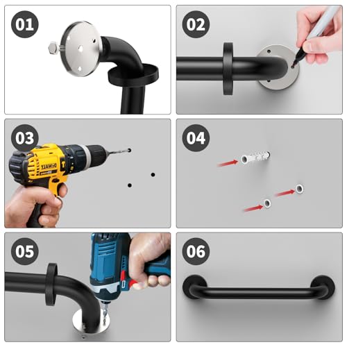 ZUEXT 2 Pack 12 Inch Matte Black Shower Grab Bar,ZUEXT Stainless Steel Wall Mount Safety Grab Bar Handle,Bathroom Balance Bar, Safety Hand Rail Support - Handicap, Elderly, Injury, Senior Assist Bath Handle - Image 5