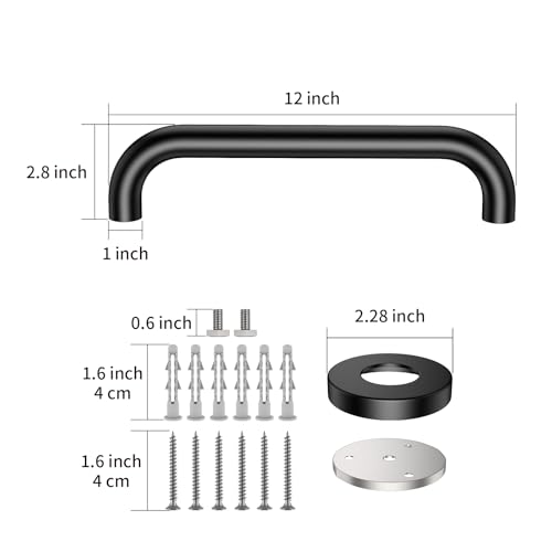ZUEXT 2 Pack 12 Inch Matte Black Shower Grab Bar,ZUEXT Stainless Steel Wall Mount Safety Grab Bar Handle,Bathroom Balance Bar, Safety Hand Rail Support - Handicap, Elderly, Injury, Senior Assist Bath Handle - Image 2
