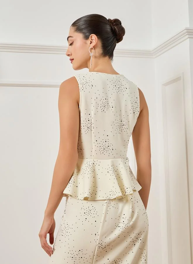 Styli  Women Off-White Sleeveless Peplum Top for Women | Best Price UAE