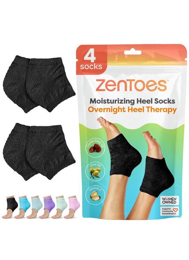 Zentoes - Moisturizing Socks for Cracked Heel Treatment - Vitamin E, Olive Oil and Jojoba Oil Infused to Soften and Hydrate - Heel Socks for Dry Cracked Feet Women (Fuzzy Black, Regular) - Image 1