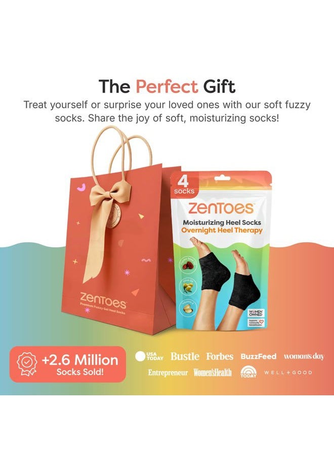Zentoes - Moisturizing Socks for Cracked Heel Treatment - Vitamin E, Olive Oil and Jojoba Oil Infused to Soften and Hydrate - Heel Socks for Dry Cracked Feet Women (Fuzzy Black, Regular) - Image 1