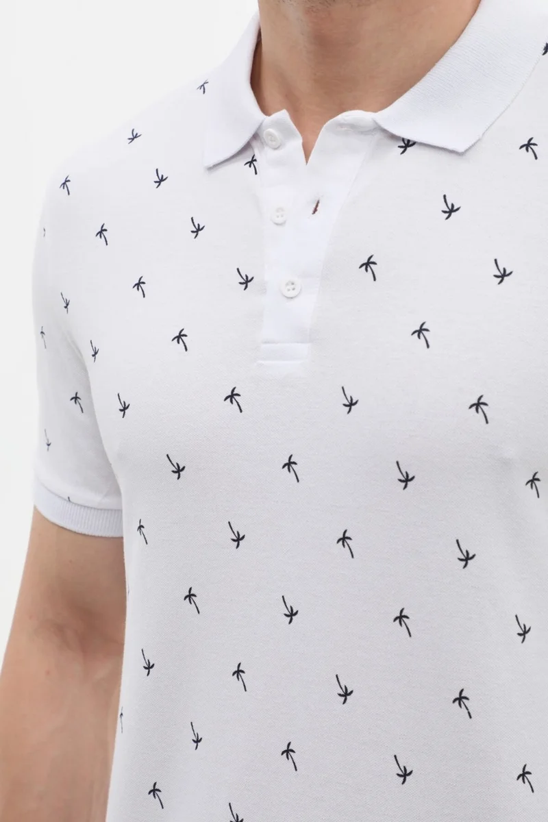 Markapia Man Men's Polo Collar Leaf Patterned 100% Cotton T-Shirt