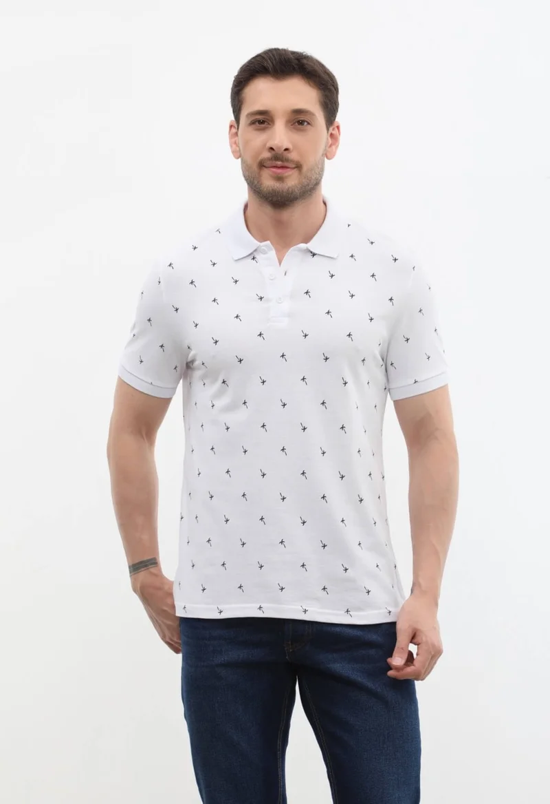 Markapia Man Men's Polo Collar Leaf Patterned 100% Cotton T-Shirt