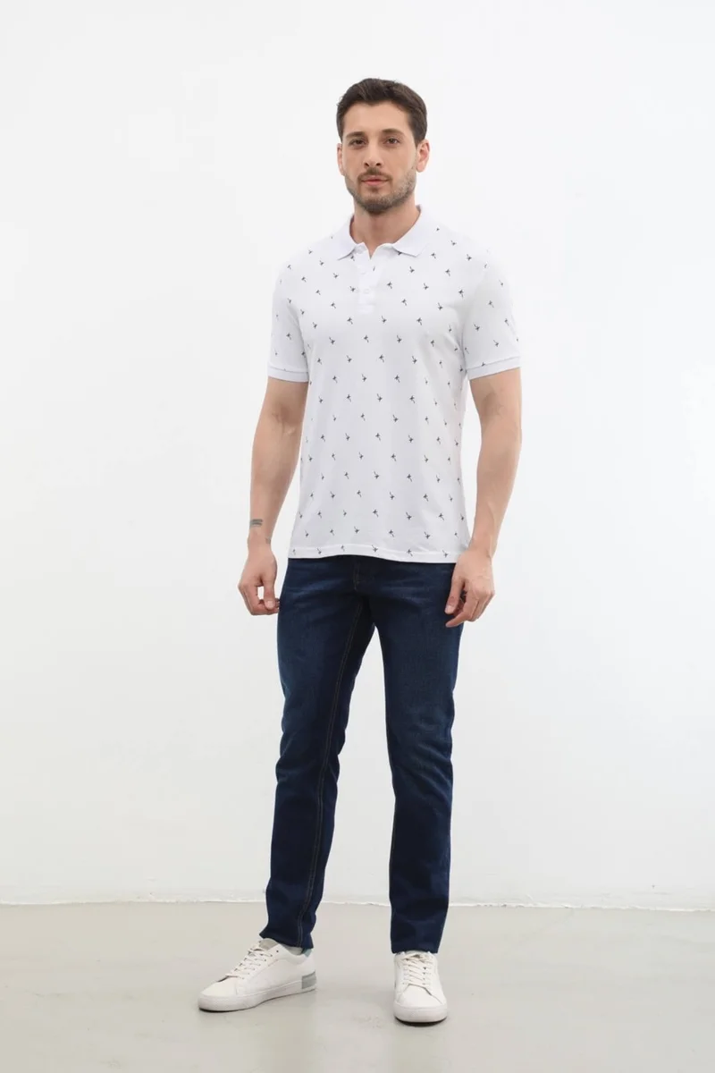 Markapia Man Men's Polo Collar Leaf Patterned 100% Cotton T-Shirt