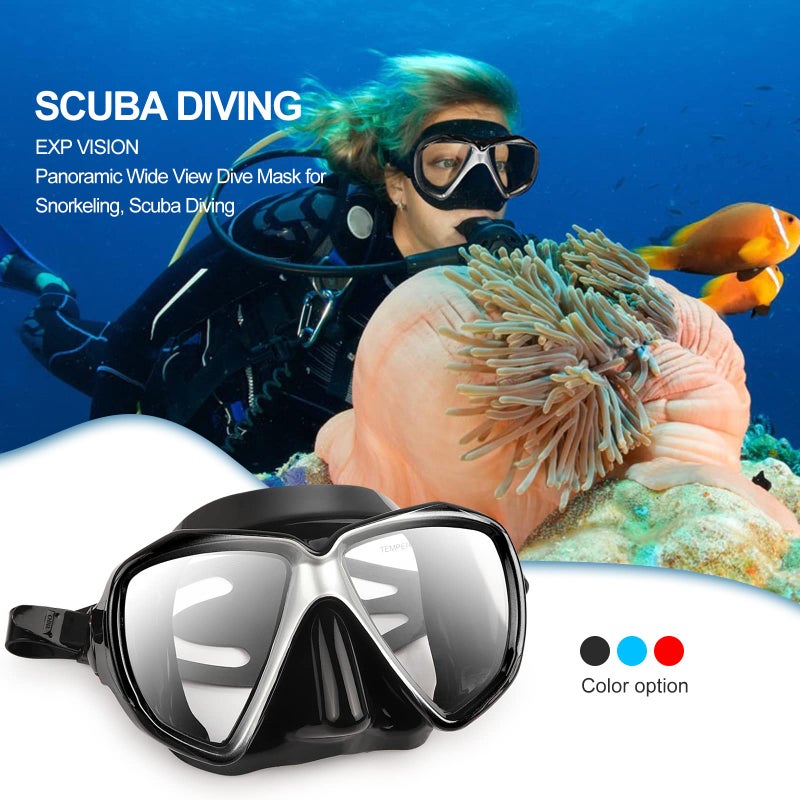 EXP VISION Snorkel Diving Mask Panoramic HD Swim Mask, Anti-Fog Scuba Diving Goggles,Tempered Glass Dive Mask Adult Youth Swim Goggles with Nose Cover for Diving, Snorkeling, Swimming (A-Black) - Image 5