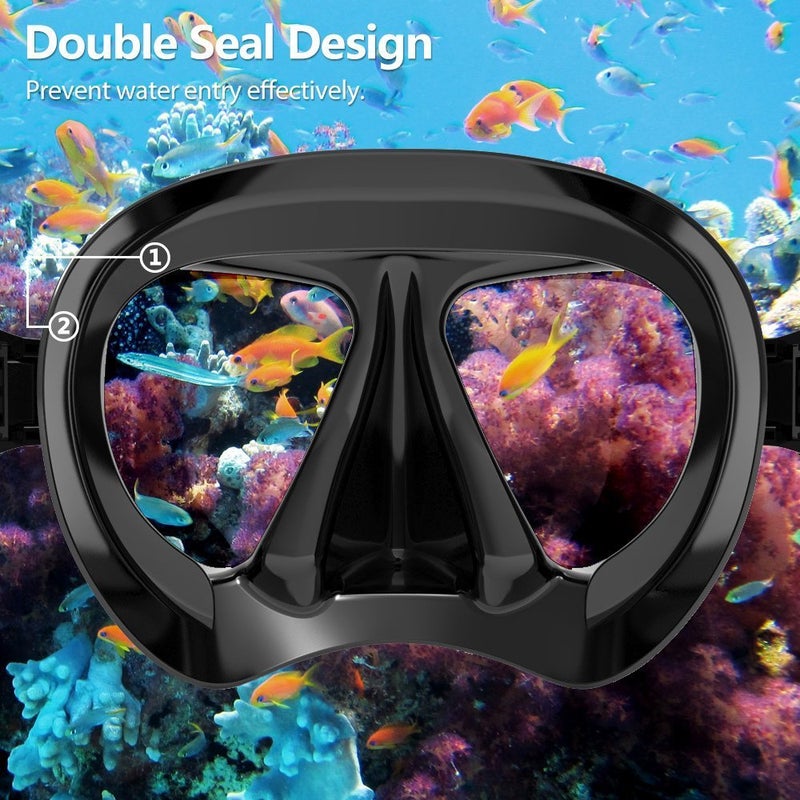 EXP VISION Snorkel Diving Mask Panoramic HD Swim Mask, Anti-Fog Scuba Diving Goggles,Tempered Glass Dive Mask Adult Youth Swim Goggles with Nose Cover for Diving, Snorkeling, Swimming (A-Black) - Image 4