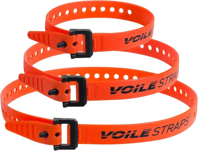 Straps® 3 Pack – Nylon Buckle | 3-Pack of Heavy-Duty UV-Resistant Polyurethane Straps | 15", 20", and 25" | Outdoor, Bikepacking, Repairs – Made in USA (Orange)