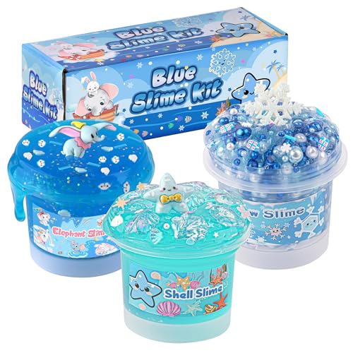 Okaybee 3 x 100mL Blue Slime Kit for Girls Boys Includes Clear Water Crunchy Slime Sensory Experience DIY Slimes Set Slimes Party Favors for Kids Birthday Easter Halloween Teens Gift - Image 1