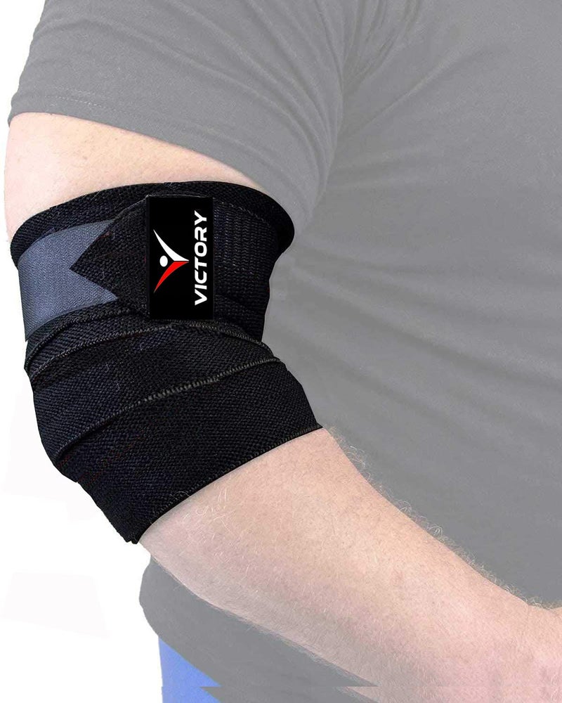 Victory Elastic Elbow Support Wrap Unisex Black Protector for Weightlifting Workout Bodybuilding Gym Fitness - Image 1