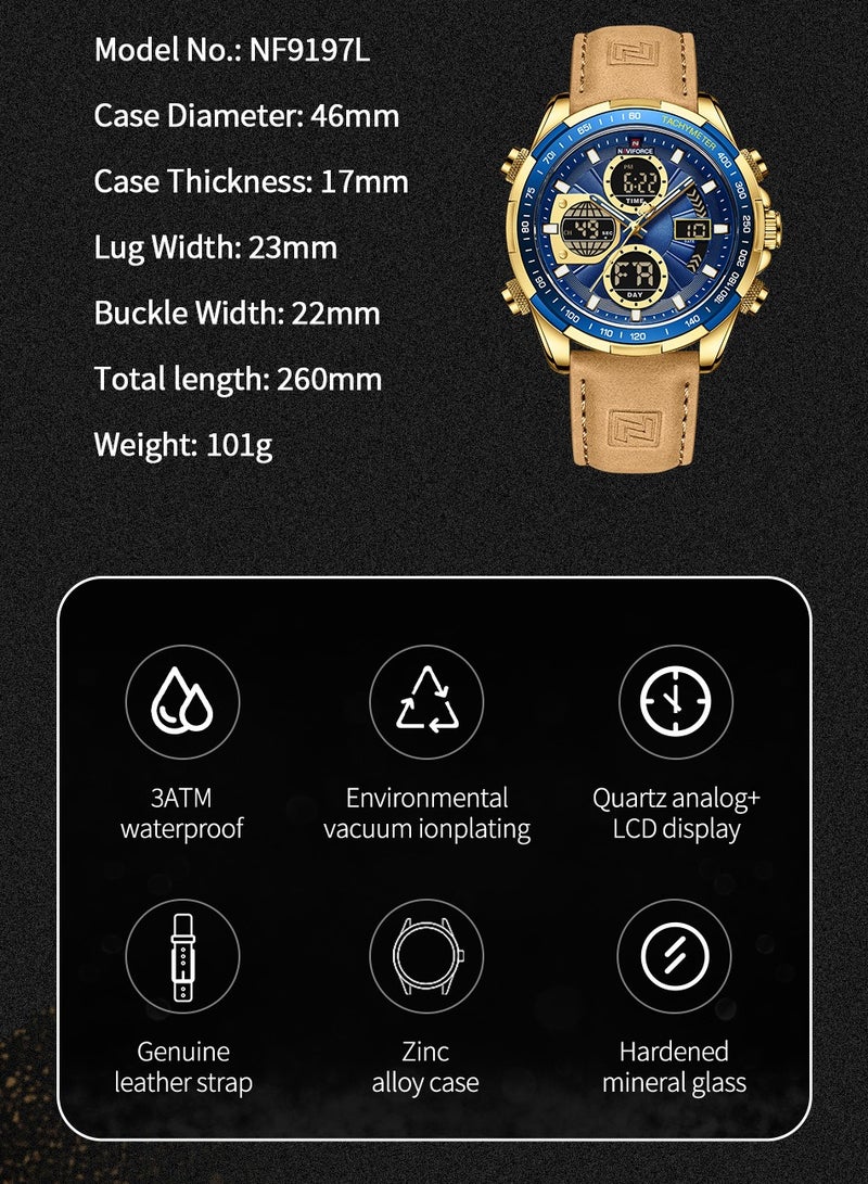 نافيفورس Naviforce رجالي أزياء ووتش العسكرية الفاخرة حركة الأصلي توقيت ووتش للماء كوارتز ساعة رقمية - Image 5