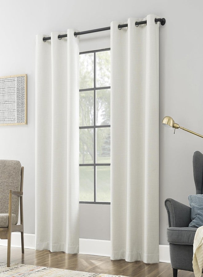 Sun Zero Aldwin Slub Texture Magnetic Closure 100% Blackout Grommet Curtain Panel, 40" x 63", Pearl - Image 1