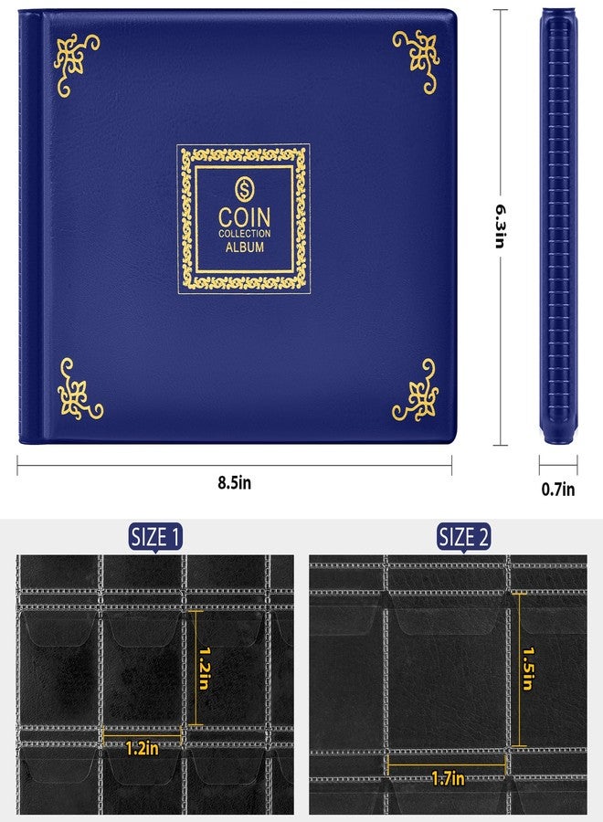 Aptbyte Coin Collection Supplies Holder Book for Collectors, 300 Pockets Coin Collection Organizer Storage Box Case Album for 20/25/ 27/30/ 38mm Coins (Vintage pattern blue) - Image 5