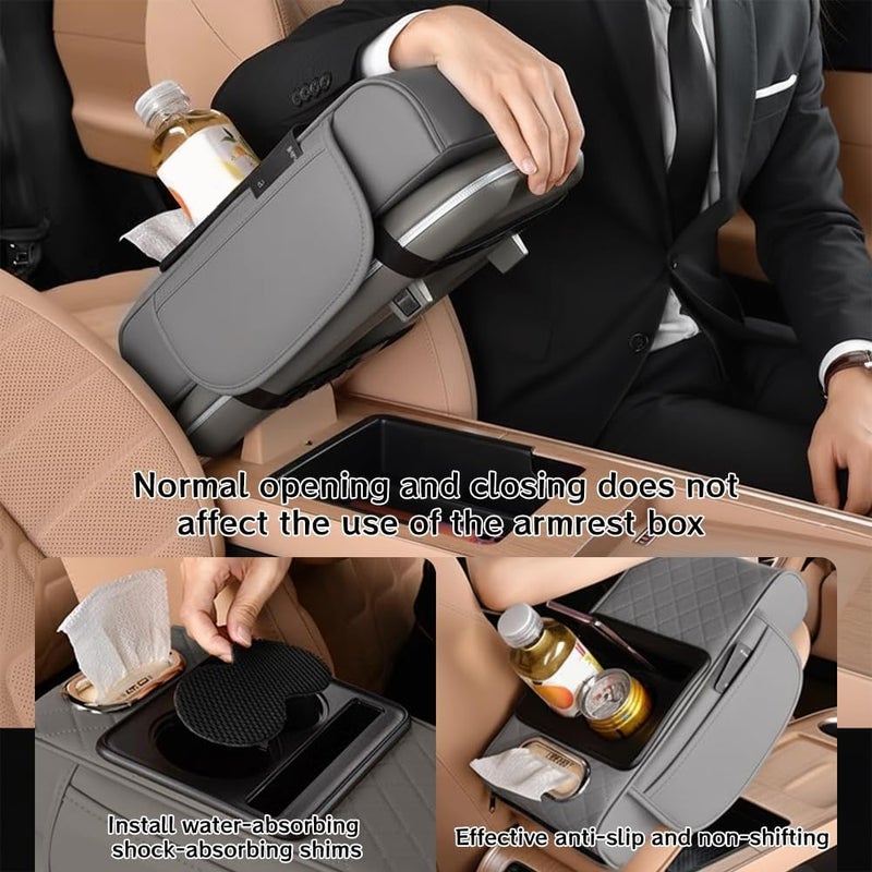 Vixplorn 4-in-1 Car Armrest Storage Compartment with Cup Holder and Tissue Box Slot (Black-Red) - Image 4