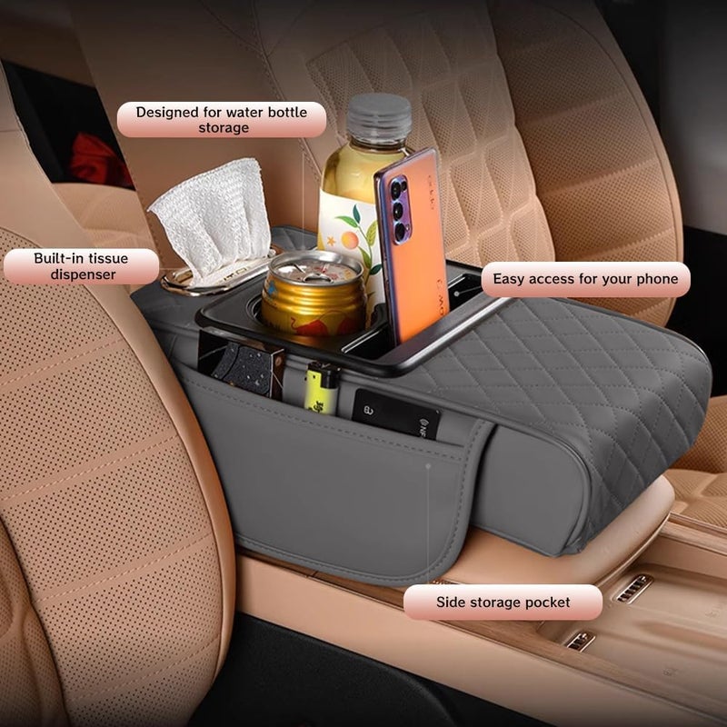 Vixplorn 4-in-1 Car Armrest Storage Compartment with Cup Holder and Tissue Box Slot (Black-Red) - Image 5