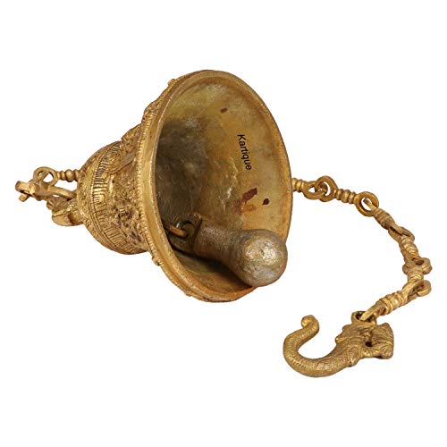 Kartique Brass Ganesha Bell with Chain | 6.5 Height | 32" Chain Length | Antique Golden Finish | Ideal for Temples, Home Decor, and Gifting - Image 5