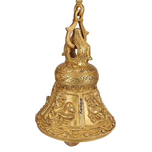 Kartique Brass Ganesha Bell with Chain | 6.5 Height | 32" Chain Length | Antique Golden Finish | Ideal for Temples, Home Decor, and Gifting - Image 3