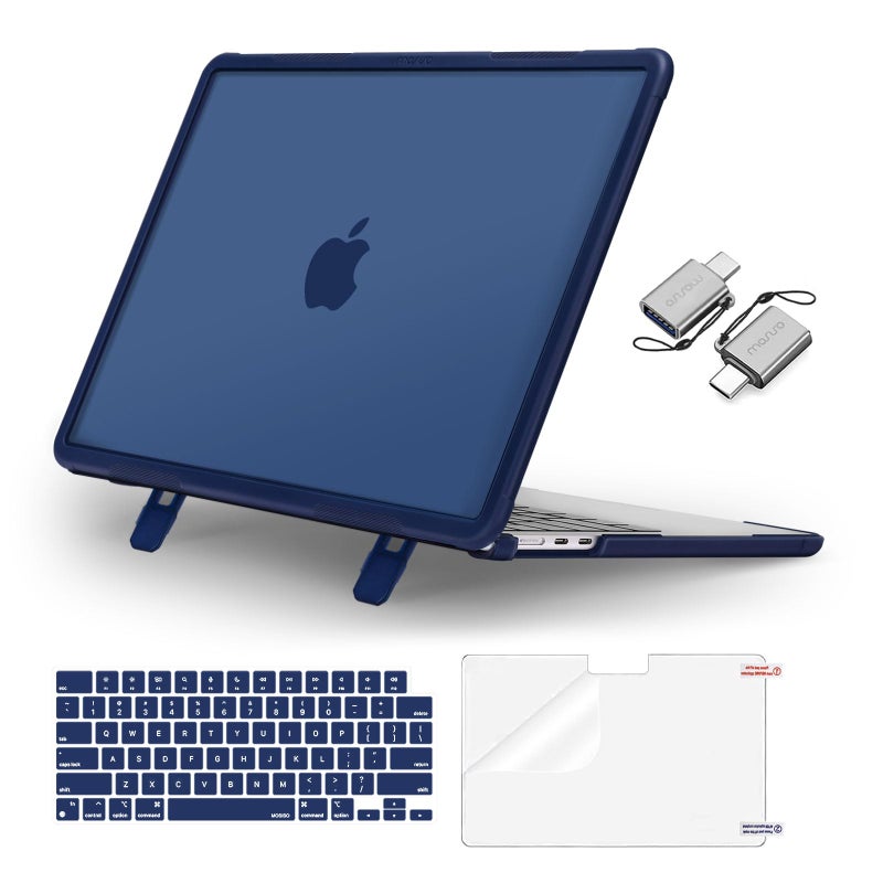 MOSISO ShockAbsorbing Cover Compatible with MacBook Air 13 inch Case 20262022 M5 A3449 M4 A3240 M3 A3113 M2 A2681 4 in 1 Kit AntiCrack Hard Shell with Kickstand for MacBook Air 136 Navy Blue - Image 2