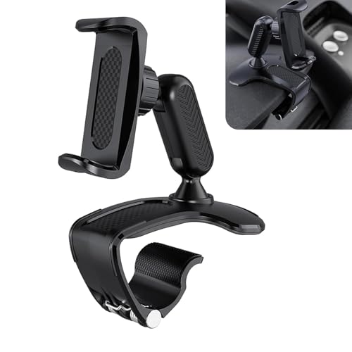 DACIRTY 360° Rotatable Car Phone Holder – Adjustable Spring Clamp for 4.7"-6.5" Smartphones, Anti-Shake Navigation Mount with Sun Visor & Rearview Mirror Clip, Hinge-Style Twist for Stability (Black) - Image 1