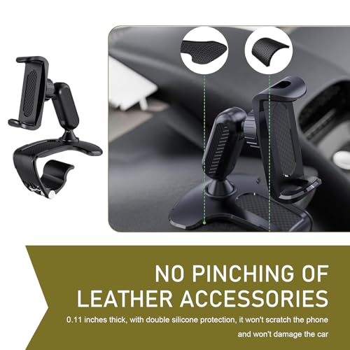 DACIRTY 360° Rotatable Car Phone Holder – Adjustable Spring Clamp for 4.7"-6.5" Smartphones, Anti-Shake Navigation Mount with Sun Visor & Rearview Mirror Clip, Hinge-Style Twist for Stability (Black) - Image 5