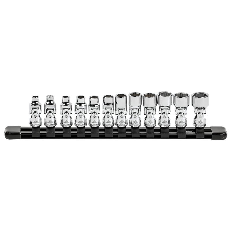 ARES ARES 39009-12-Piece 1/4-Inch Drive Metric Flex Socket Set - 6 Point Sockets Constructed From Premium Heat Treated Chrome Vanadium Steel - Storage Rail Included  - Image 1