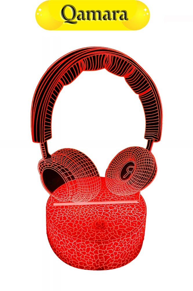 QAMARA 3D night light in the shape of headphones, featuring LED ambient lighting, USB-powered, with dual touch and remote control, suitable for placement in various settings.  - Image 1