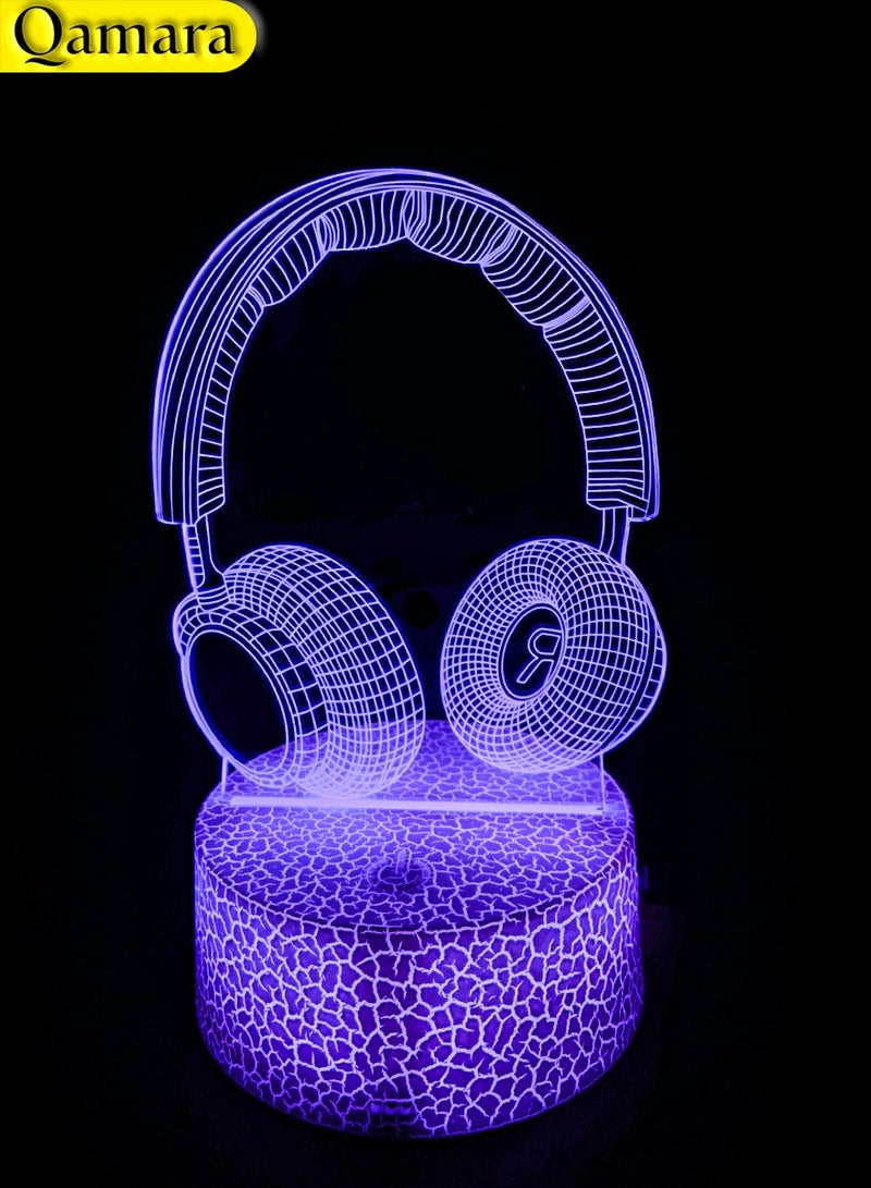 QAMARA 3D night light in the shape of headphones, featuring LED ambient lighting, USB-powered, with dual touch and remote control, suitable for placement in various settings.  - Image 4