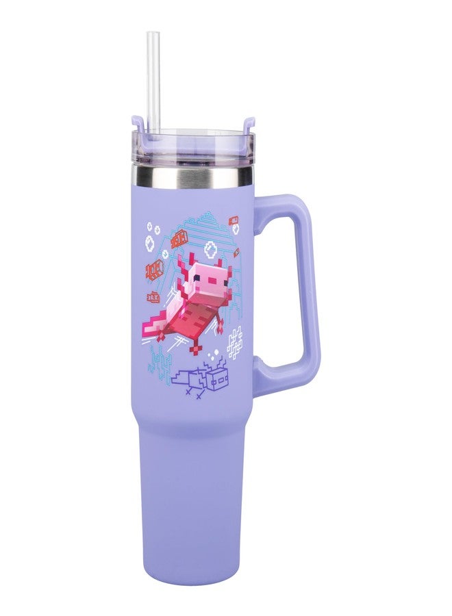 Paladone Minecraft Axolotl 900 ml Purple Insulated Cup and Straw, Officially Licensed Quencher Travel Cup with Handle for Iced Tea or Coffee, Gaming Merchandise - Image 3