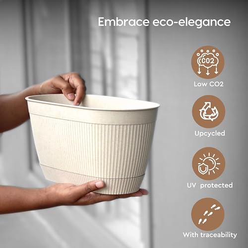 Eha Earth Friendly Eva 11.5 inch Self Watering Pots for Plants | Bamboo Based Plant Pots | Pack of 2 | UV Protected Planters for Home décor Indoor, Outdoor, Balcony & Garden Flower pots | Sand Castle - Image 4