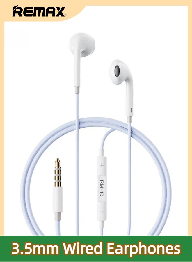REMAX RM-10 Colorful 3.5mm Wired In Ear Stereo Earphones With Mic & Inline Control, Comfort Ergonomic Ear Tip, Ideal for Old Mobile Tablet Laptop PC Gaming Online Class Car AUX (Glacier Blue) - Image 1