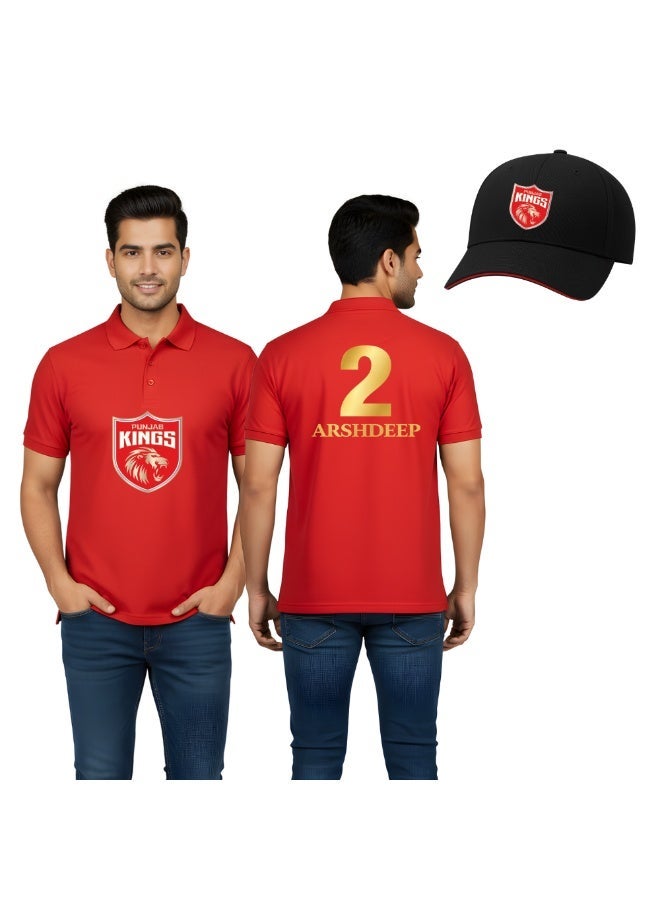 PRINTSHOP4ME Punjab Cricket Men's Dry-Fit Polo Neck T-Shirt|Tshirt With Cap|Soft&Breathable Sportswear For Cricket Lovers|Wear It For Games - Image 1