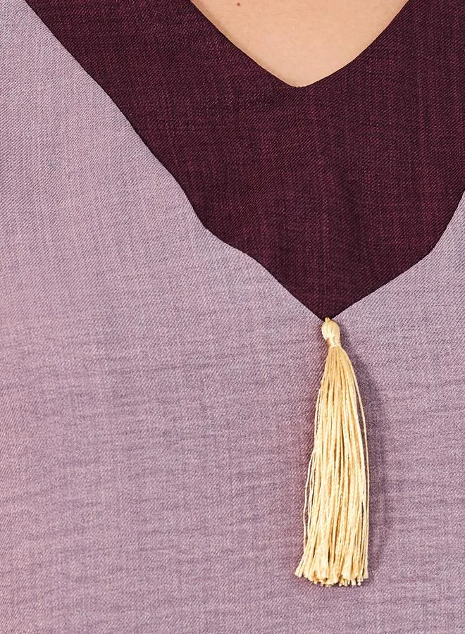 Styli Contrast Cuff Jalabiya with Tassel Detail