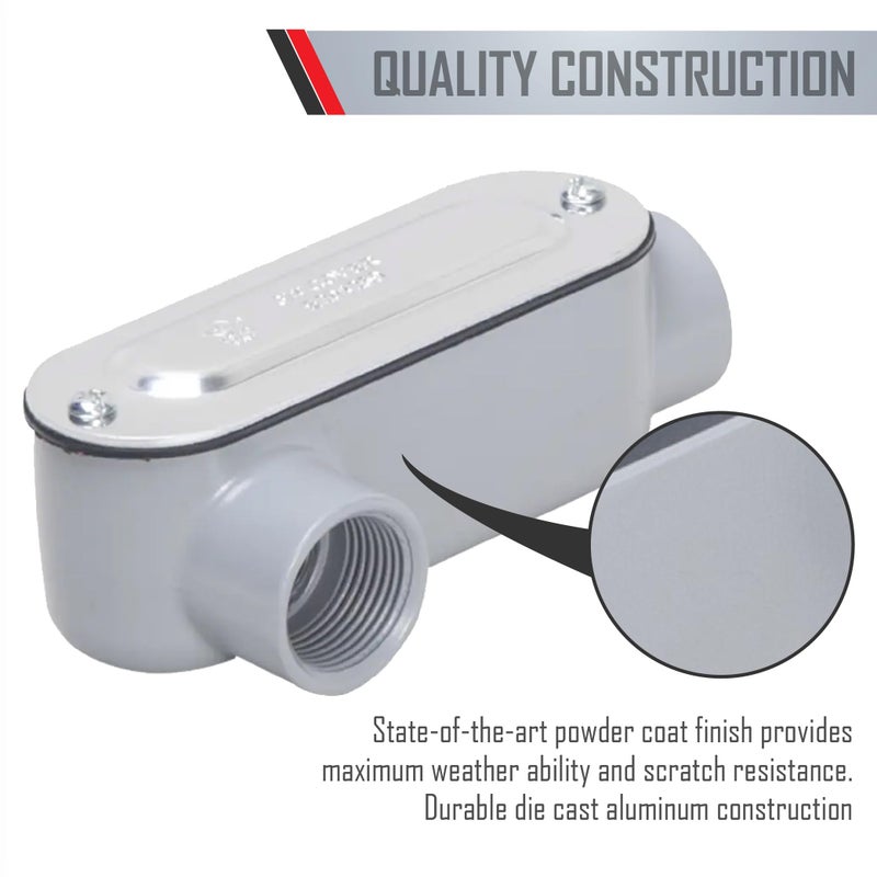 Taymac Rlr050 Threaded Lr Type Conduit Body  Die Cast Aluminum  Stamped Steel Cover  1/2-Inch  Gray - Image 2