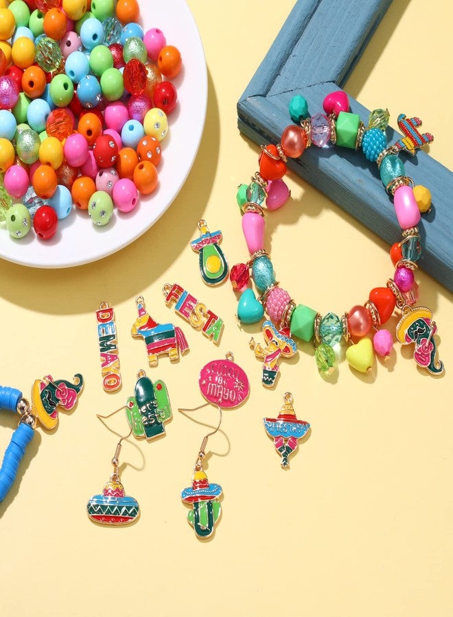 CEALXHENY 2750PCS Mexican Beads Colorful Cinco De Mayo Fiesta Beads for Jewelry Making, Polymer Clay Beads Crystal Acrylic Bead Enamel Sombrero Chili Fiesta Charms for Bracelet Necklace Making DIY Crafts - Image 3