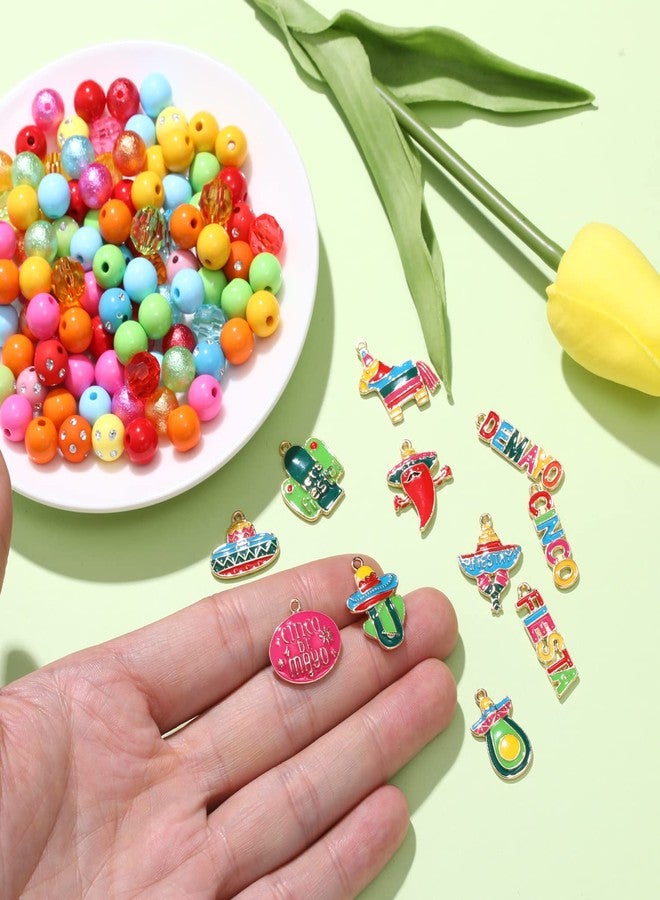 CEALXHENY 2750PCS Mexican Beads Colorful Cinco De Mayo Fiesta Beads for Jewelry Making, Polymer Clay Beads Crystal Acrylic Bead Enamel Sombrero Chili Fiesta Charms for Bracelet Necklace Making DIY Crafts - Image 5