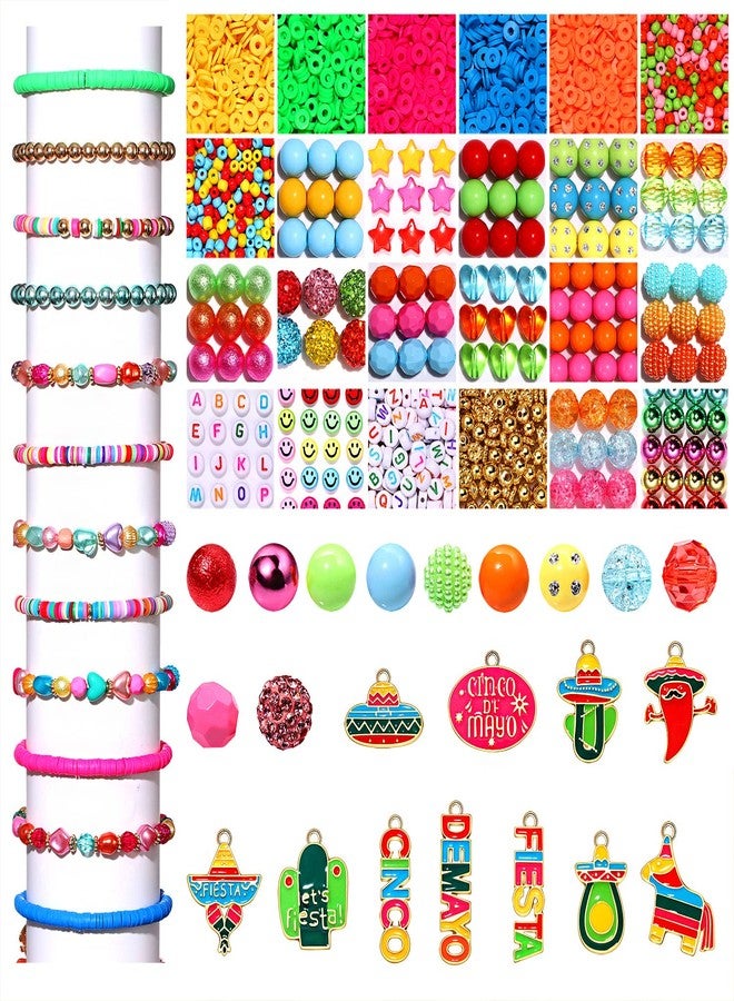CEALXHENY 2750PCS Mexican Beads Colorful Cinco De Mayo Fiesta Beads for Jewelry Making, Polymer Clay Beads Crystal Acrylic Bead Enamel Sombrero Chili Fiesta Charms for Bracelet Necklace Making DIY Crafts - Image 1