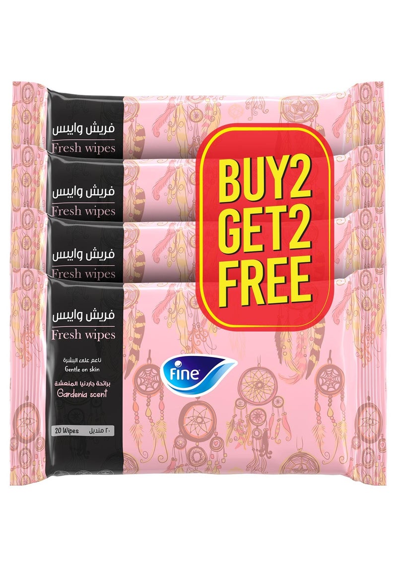 Fine مناديل مبللة متعددة الاستخدامات طازجة 20 ورقة عبوة من 4 - Image 1