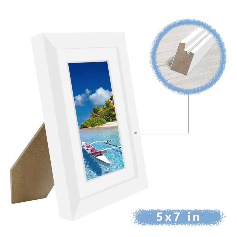 Picrit 5x7 Picture Frame Set of 7  Display 5x7 with Mat or 4x6 Without Mat  Photo Frames for Wall Mounting or Table Top Display  White. - Image 2