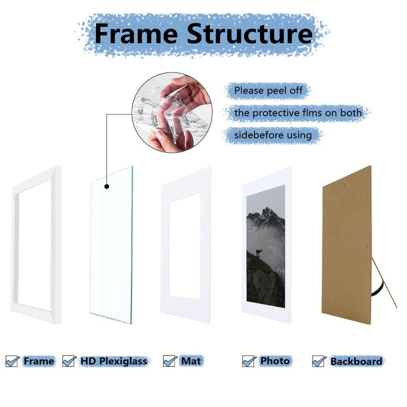 Picrit 5x7 Picture Frame Set of 7  Display 5x7 with Mat or 4x6 Without Mat  Photo Frames for Wall Mounting or Table Top Display  White. - Image 4