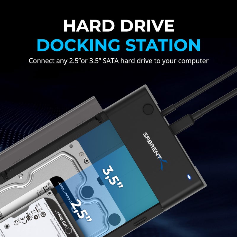 SABRENT USB 3.0 to SATA External Hard Drive Lay-Flat Docking Station for 2.5 or 3.5in HDD, SSD [Support UASP] (EC-DFLT) - Image 2