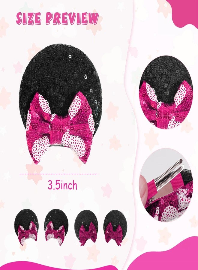 Ayesha Mouse Ears Hair Clips Mouse Ears for Toddler Girls Pink Mouse Bows Barrettes Hair Accessories for Baby Girls Toddler Kids Costume Party 4PCS - Image 4