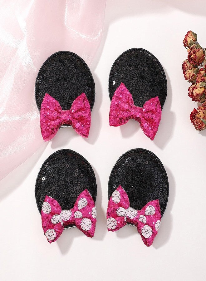 Ayesha Mouse Ears Hair Clips Mouse Ears for Toddler Girls Pink Mouse Bows Barrettes Hair Accessories for Baby Girls Toddler Kids Costume Party 4PCS - Image 3