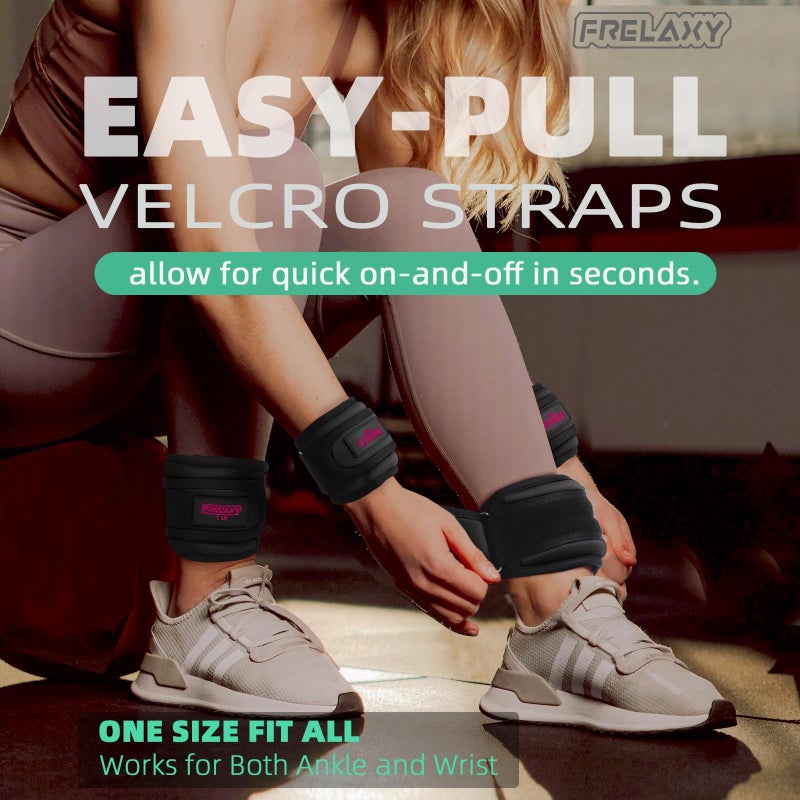 Frelaxy Ankle Weights Sets for Women Men Kids 1lb 2lb 3lb Pairs with Adjustable Straps, Strength weighted for Physical Therapy Running Walking Fitness Gym Workout (Black/Pink, 1 lb x 2) - Image 4