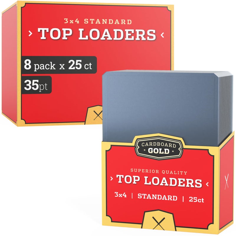 Cardboard Gold 35pt Top Loaders for Cards 200 Count Premium 3x4 Inch Trading Card Toploaders Protect Your Baseball and Sports Cards with These Crystal Clear Hard Plastic Sleeves Protectors