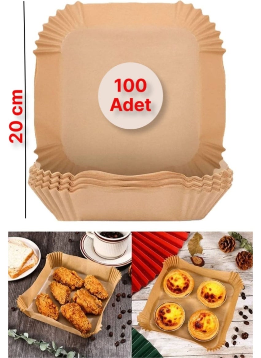Toyfest - Disposable Square Depth Air Fryer Baking Paper Top: 20CM x Bottom: 16CM x 4.5cm - 100 Pieces - Image 1