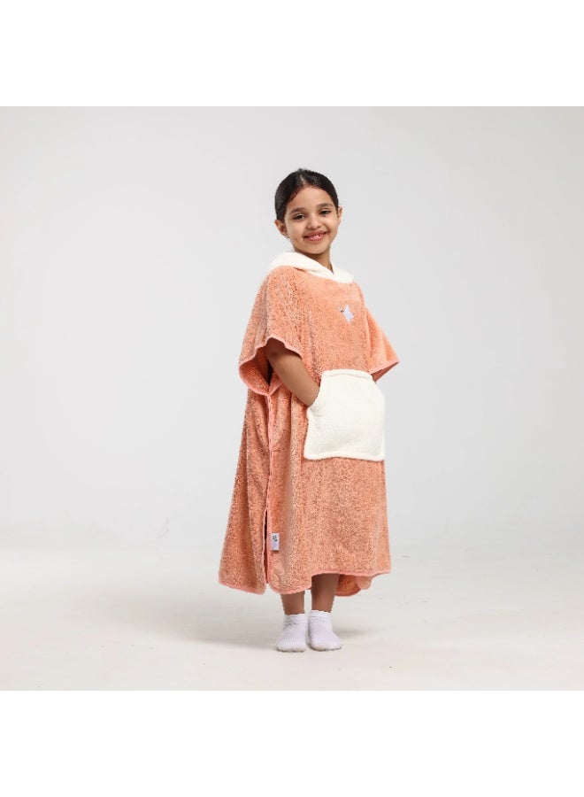 Relef Kids Cappa Bathrobe with Hood – Quick-Dry Coral Fleece Microfiber Bathrobe for Kids, Soft & Absorbent - Apricot - Image 1