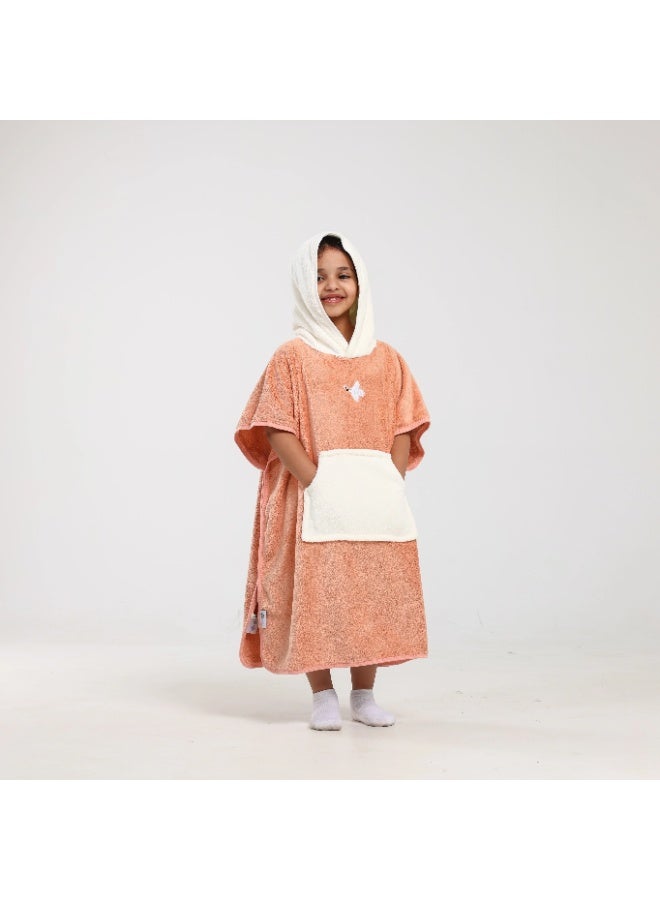 Relef Kids Cappa Bathrobe with Hood – Quick-Dry Coral Fleece Microfiber Bathrobe for Kids, Soft & Absorbent - Apricot - Image 2