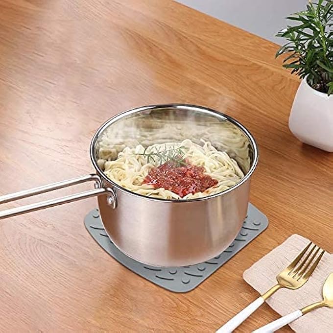 KASTWAVE Silicone Trivet Mat Hot Pot Holders Hot Pads For Kitchen NonSlip Heat Resistant Jar Opener Spoon Rest Garlic Peeler Potholders 4 Pack 7X7 Grey Modern Kitchen Tool - Image 3