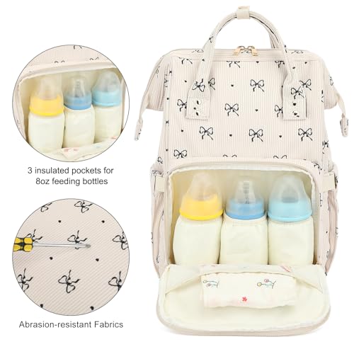 Dezcrab Baby Diaper Bag Backpack for Mom, Large Capacity Travel Nappy Bag for Boys & Girls with Stroller Straps (Corduroy Bow Tie) - Image 3