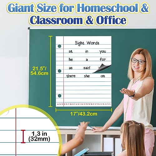 Aizweb Giant Magnetic Notebook Paper,Dry Erase Handwriting Lined for Classroom Whiteboard Accessories, Chart Paper Teacher Must Have Homeschool Teaching Supplies,Teacher Essential,17" x 21.5" - Image 3