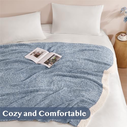 WRENSONGE Throw Blanket Cationic Dyeing Blue Soft Cozy Fluffy Warm Hand Made Weave Throw Blankets for Couch, Sofa, Chair, Bed, Camping, Picnic, Travel Lightweight Bed Blanket - 60"*80" - Image 4